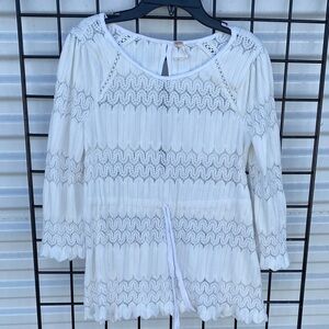 Free People White Crochet-Trim Peasant Blouse
